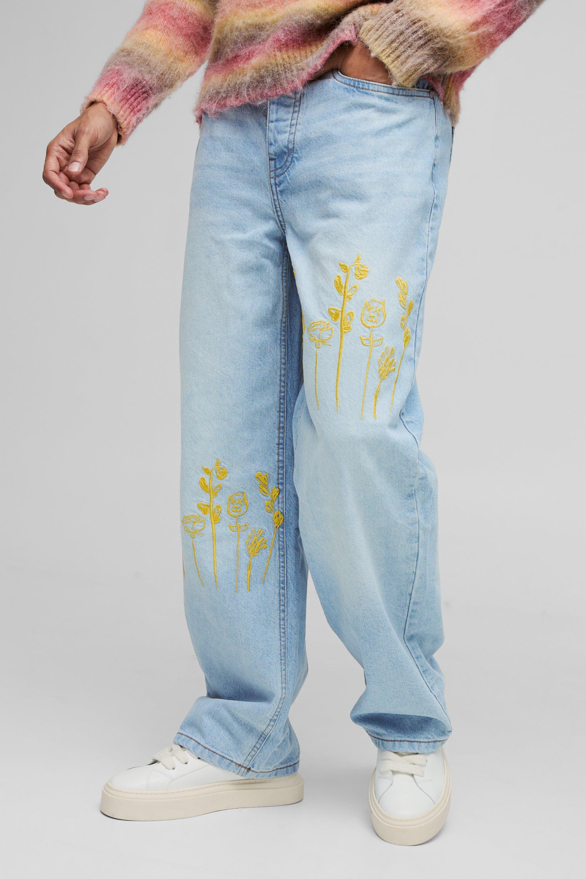 Relaxed Rigid Embroidery Denim Jeans
